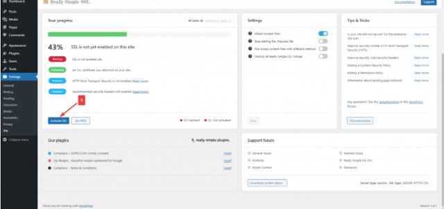 Kích hoạt plugin cho web