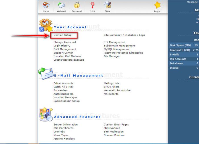 Bước 2: Chọn Domain Setup