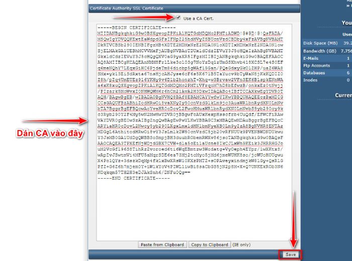 Dán nội dung file CA và lưu lại