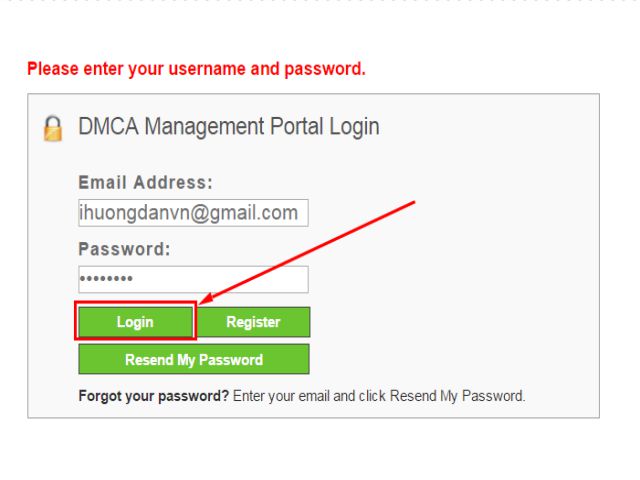 Đăng nhập vào website DMCA 