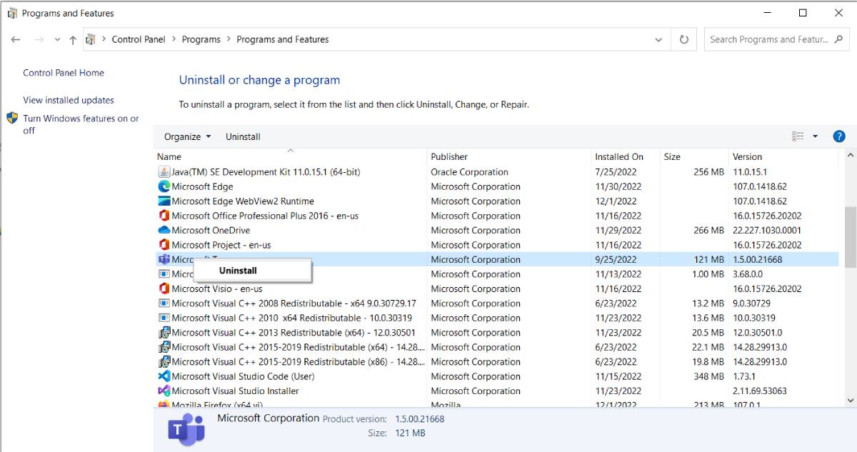 Cach 3: Go cai dat ung dung Windows tu Control Panel