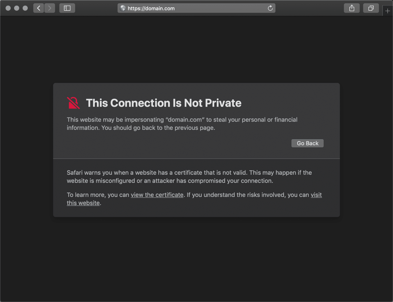 Loi Connection Is Not Private tren Safari