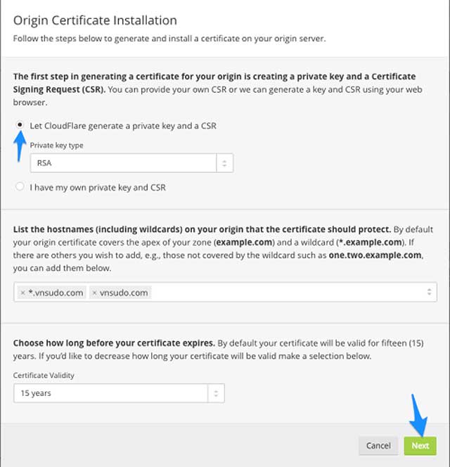 Origin Certificate Installation