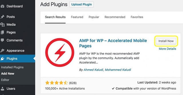 Sử dụng plugin AMP for WP – Accelerated Mobile Pages bước 1