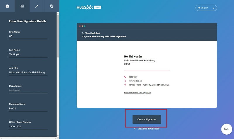 tạo chữ ký email chuyên nghiệp với Hubspot bước 4