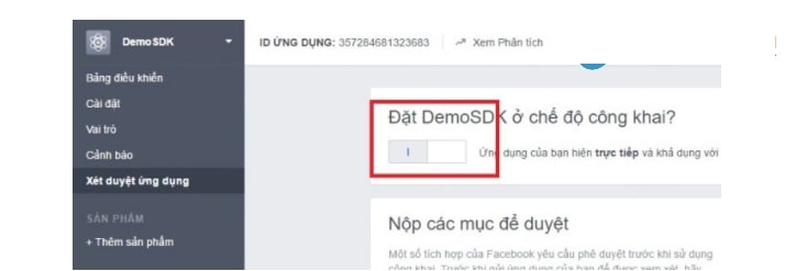 tích hợp Facebook SDK vào ứng dụng Android bước 1 - để ứng dụng ở chế độ công khai