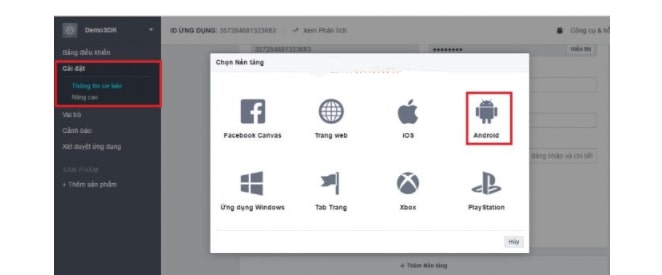 tích hợp Facebook SDK vào ứng dụng Android bước 3 - chọn Android