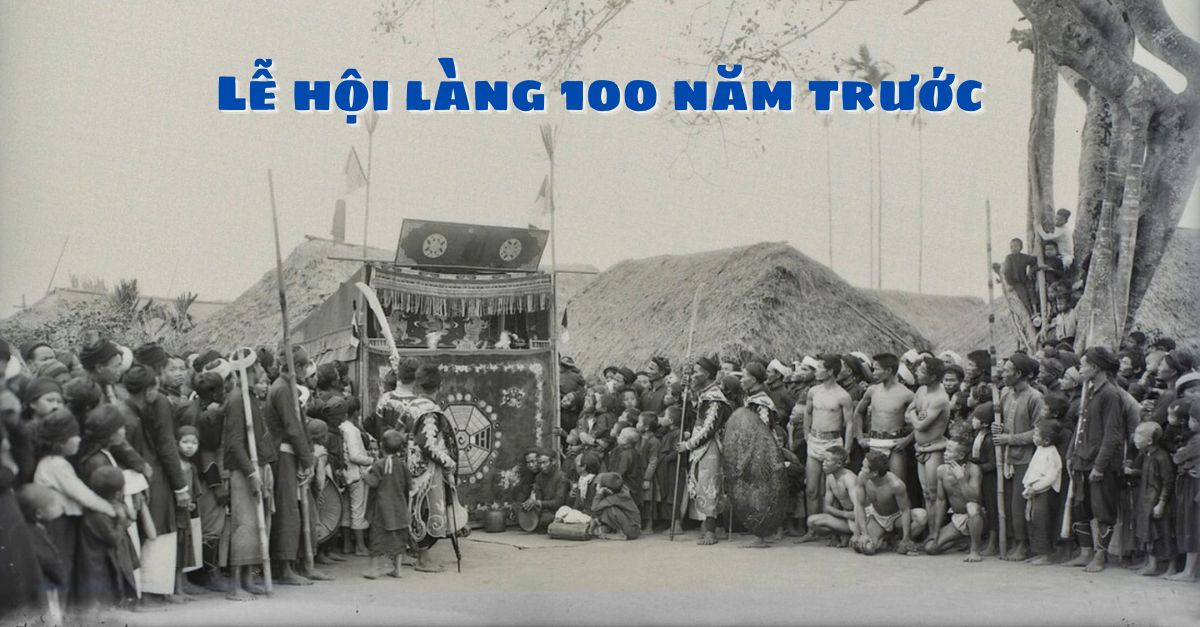 Chùm ảnh hiếm về lễ hội làng ở Nam Định 1928: Dân quây quanh sạp múa rối, trai tráng thi đấu vật, các diễn viên múa đao…