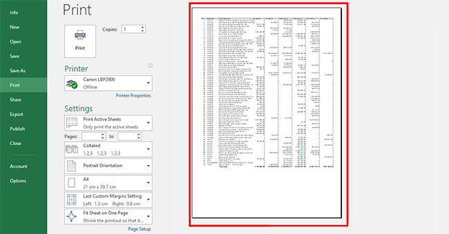 Cách căn chỉnh trang in vừa với khổ giấy trong Excel