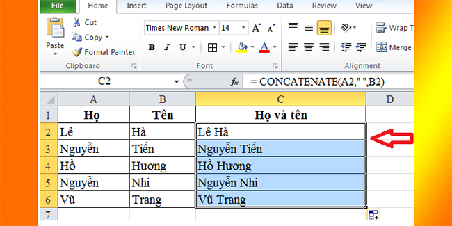 Cách gộp 2 hay nhiều cột trong Excel mà vẫn giữ nguyên nội dung