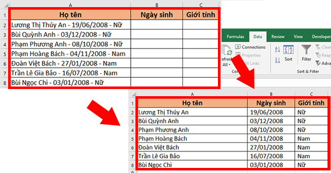 Cách tách nhanh nội dung ra nhiều cột trong Excel