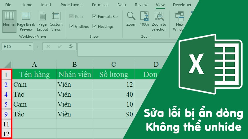 Sửa lỗi bị ẩn dòng, không unhide được trong Excel 100% thành công