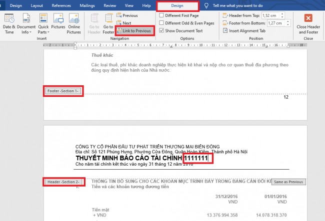 Cách ngắt Section để tạo Header and Footer khác nhau trong Word