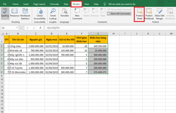 Mách bạn cách khóa và ẩn công thức trong Excel %